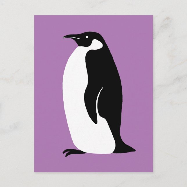 Cute Penguin Purple Black White Postcard (Front)
