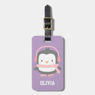 Cute Penguin Purple Girls Personalized Purple Luggage Tag
