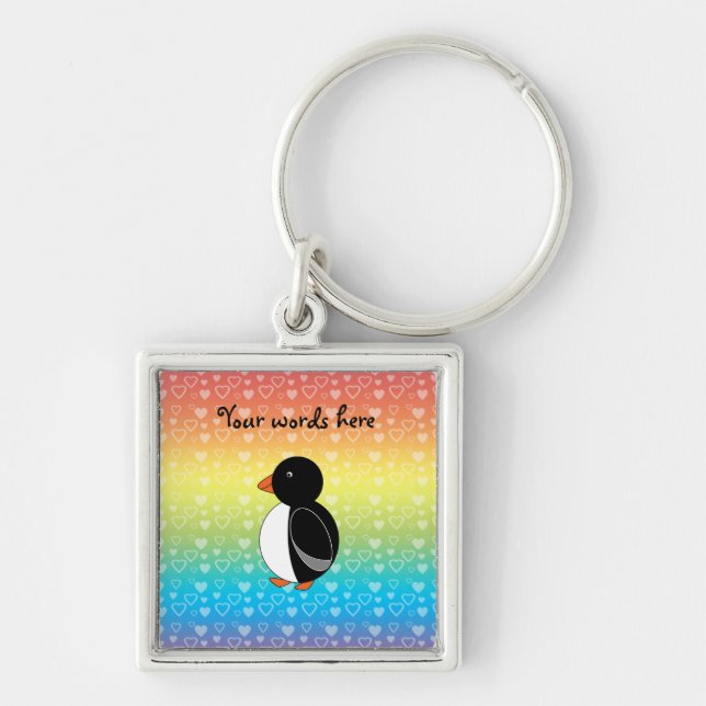 Cute penguin rainbow hearts keychain (Front)