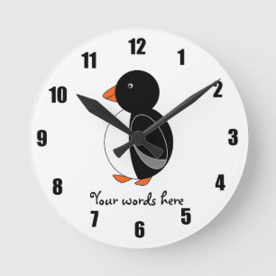 Cute penguin round clock