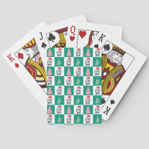 Cute Penguin Santa Merry Christmas tree party Playing Cards