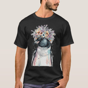 Cute Penguin Seabird Flower Crown Floral Birds T-Shirt