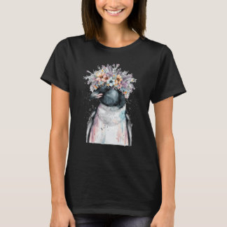Cute Penguin Seabird Flower Crown Floral Birds T-Shirt