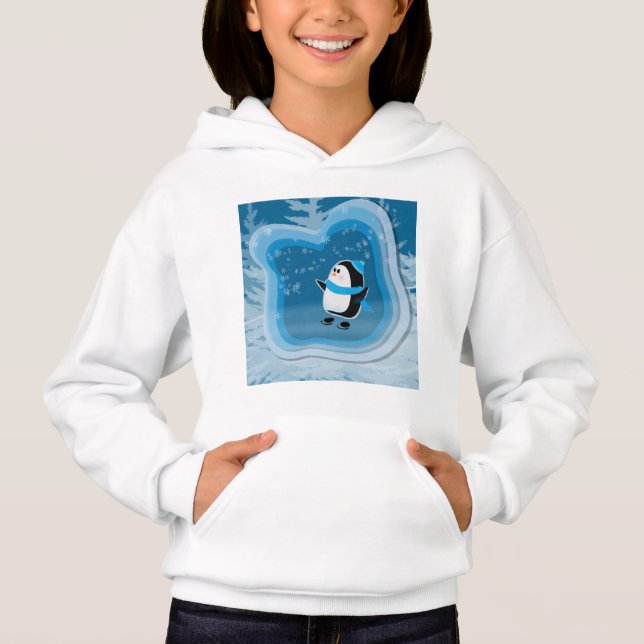 Cute Penguin skating in winter scenery  (Front)