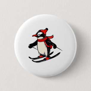 Cute Penguin Skiing - Skiing Penguin 2 Inch Round Button