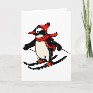 Cute Penguin Skiing - Skiing Penguin  Card