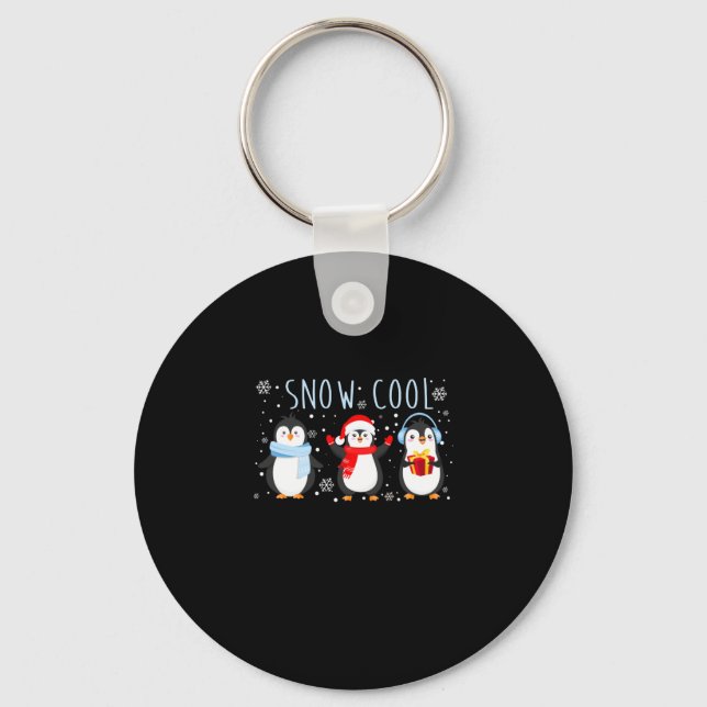Cute Penguin Snow Cool Winter Christmas Keychain (Front)