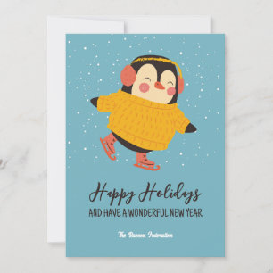 Cute Penguin Snow Holiday Christmas Happy New Year Card