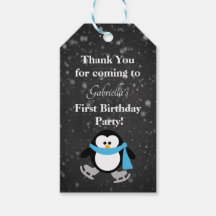 Cute Penguin Snow Much Fun First Birthday Tag