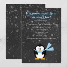 Cute Penguin Snow Much Fun Turning One Birthday