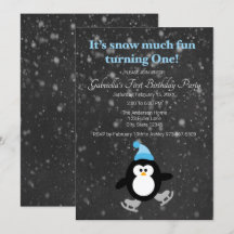 Cute Penguin Snow Much Fun Turning One Birthday