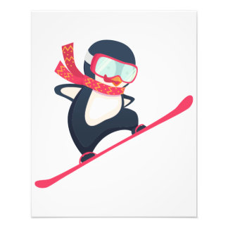 Cute Penguin Snowboarding Photo Print