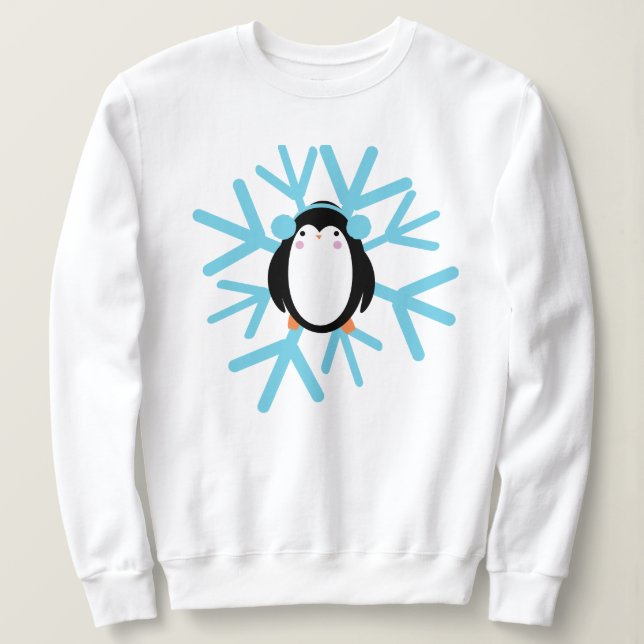 Cute Penguin Snowflake Christmas Winter Sweatshirt (Design Front)