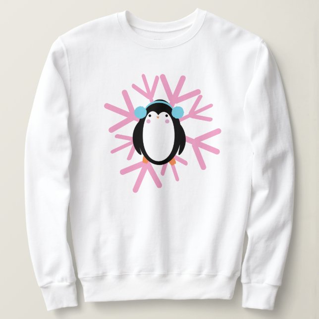 Cute Penguin Snowflake Christmas Winter Sweatshirt (Design Front)