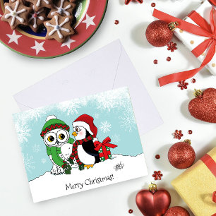 Cute Penguin Snowy Owl Friendship Card