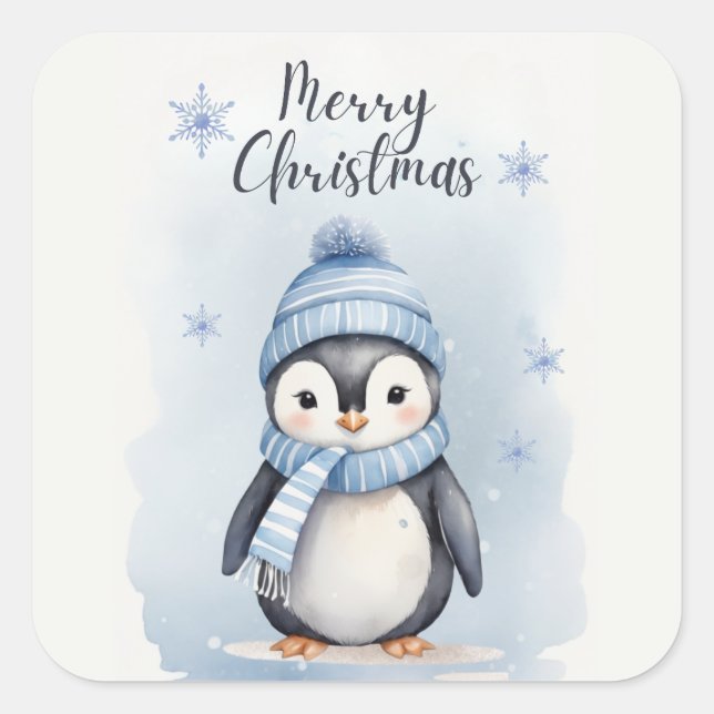 "Cute Penguin" Square Sticker (Front)