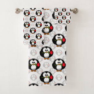 Cute Penguin Surface Pattern Design Print Bath Towel Set