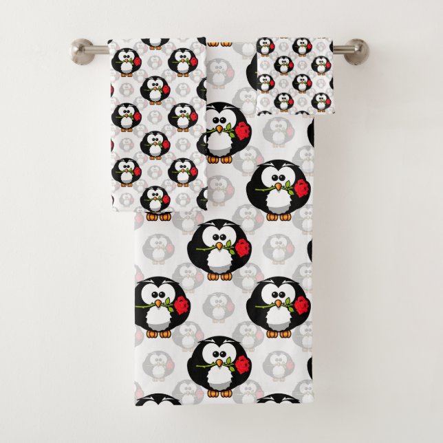 Cute Penguin Surface Pattern Design Print Bath Towel Set (Insitu)