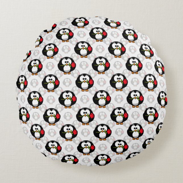 Cute Penguin Surface Pattern Design Print Round Pillow (Front)
