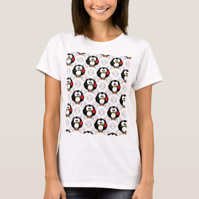 Cute Penguin Surface Pattern Design Print T-Shirt (Front)