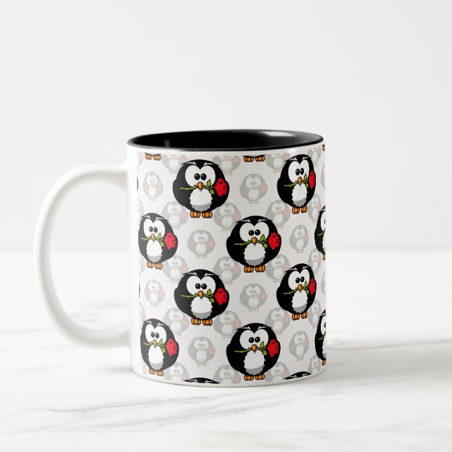 Cute Penguin Surface Pattern Design Print Two-Tone Coffee Mug (Left)