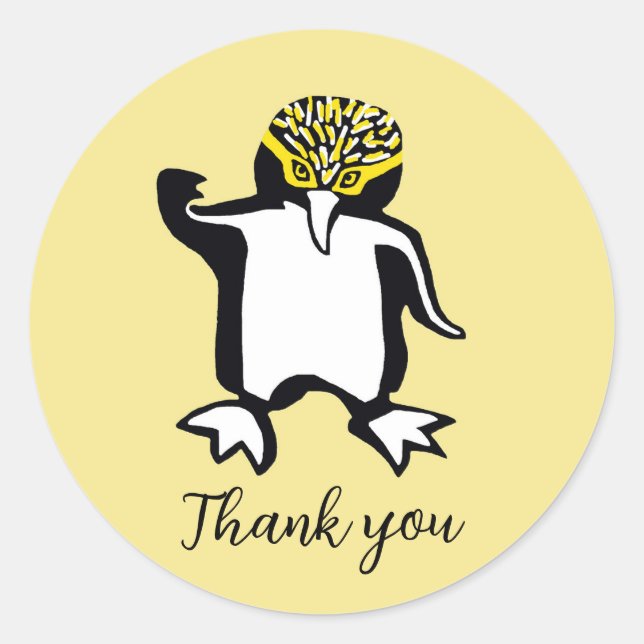 Cute PENGUIN - Thank you - Yellow Classic Round Sticker (Front)