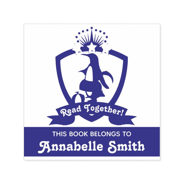 Cute Penguin This Book Belongs To Kids Bookplate Self-inking Stamp (Design)