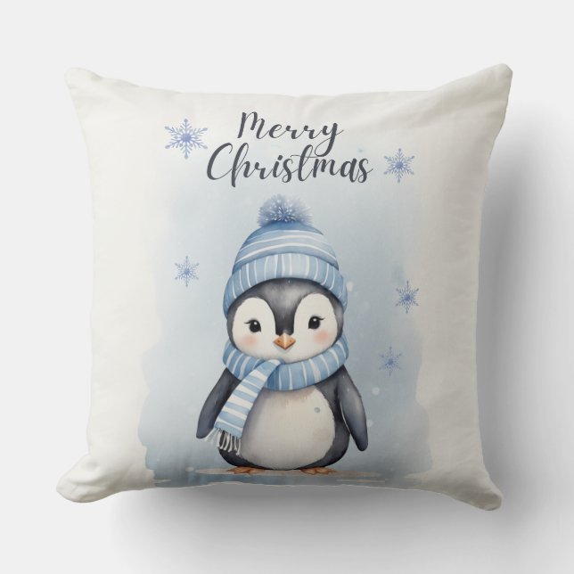 "Cute Penguin" Throw Pillow (Front)