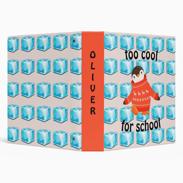 Cute Penguin "Too Cool For School" Custom Name  Binder (Background)