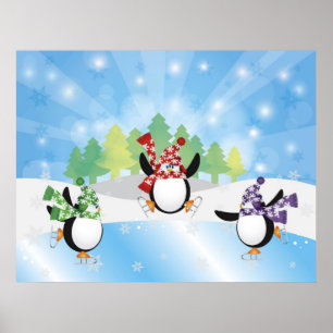 Cute Penguin Trio Ice Skating Poster