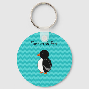 Cute penguin turquoise chevrons keychain