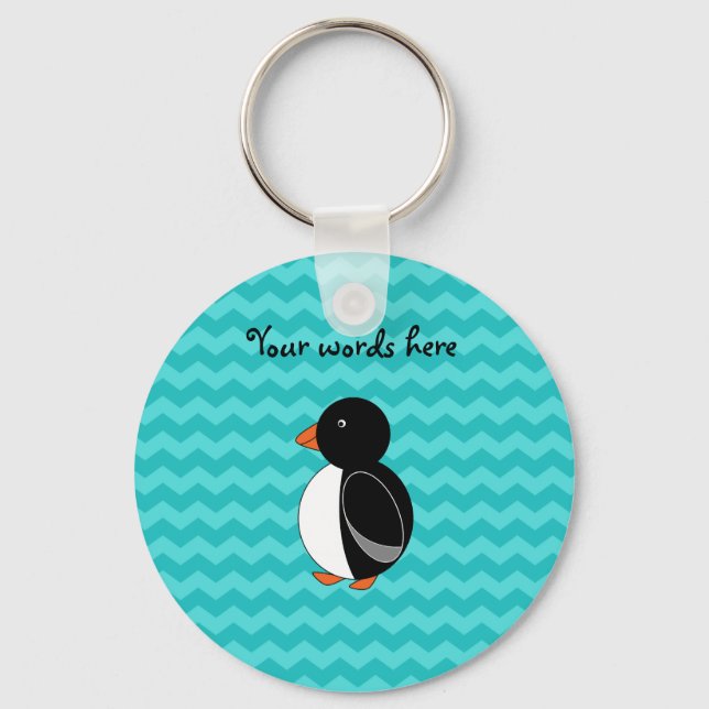 Cute penguin turquoise chevrons keychain (Front)
