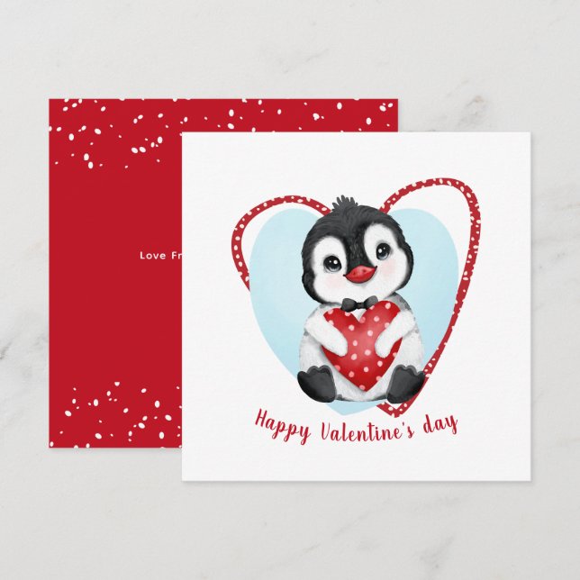 Cute Penguin Valentine's day Card (Front/Back)
