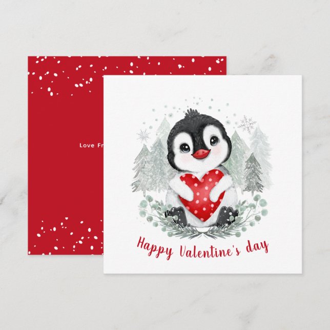 Cute Penguin Valentine's day Card (Front/Back)