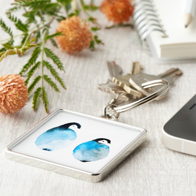 Cute penguin watercolor art keychain (Side)