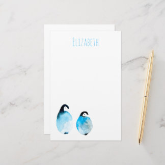 Cute penguin watercolor art stationery
