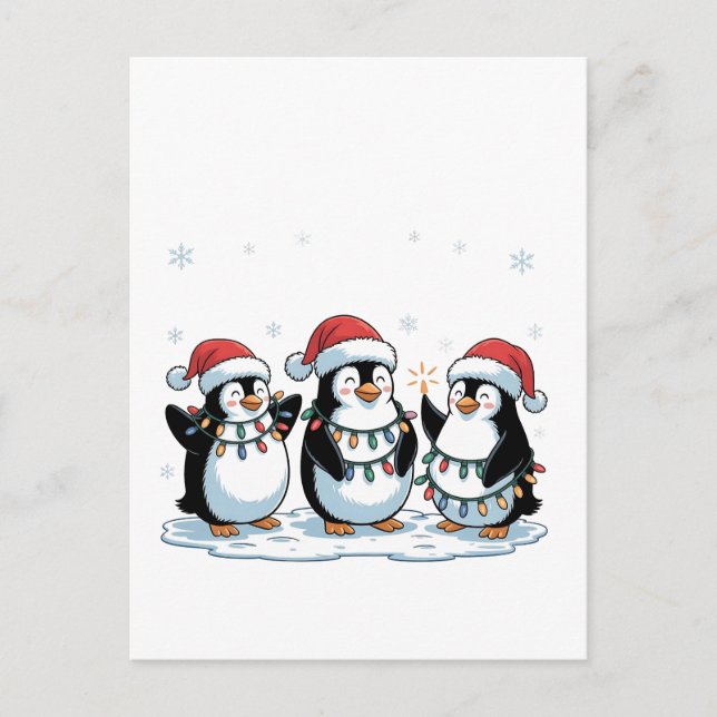 Cute Penguin Wearing Santa Hat Xmas Penguin Lover Invitation Postcard (Front)