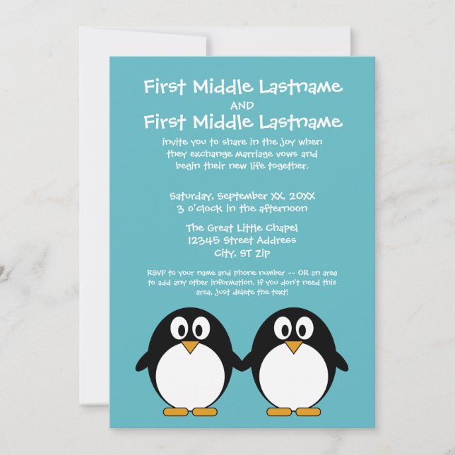 Cute Penguin Wedding Invitation (Front)
