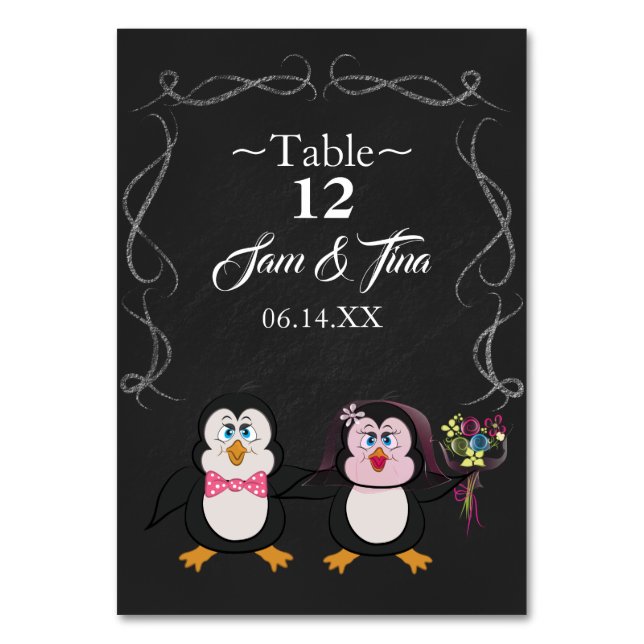 cute penguin wedding table number (Front)