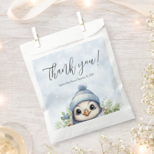 Cute Penguin Winter Baby Shower Blue Snow Favour Bag