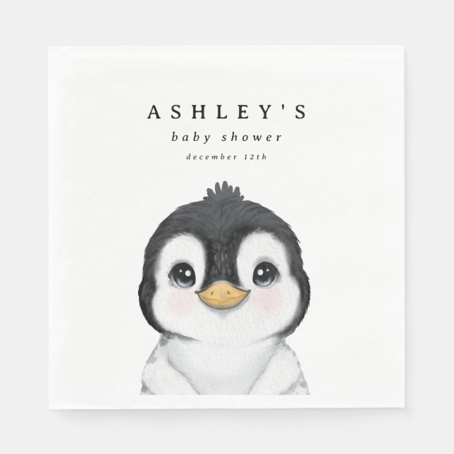 Cute Penguin Winter Baby Shower Napkin (Front)
