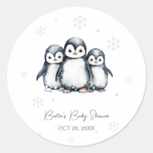Cute Penguin Winter Baby Shower Party Sign Classic Round Sticker