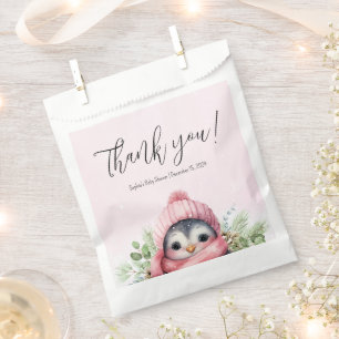 Cute Penguin Winter Baby Shower Pink Snow Favour Bag