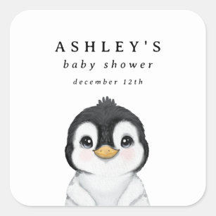 Cute Penguin Winter Baby Shower Square Sticker