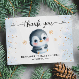 Cute Penguin Winter Baby Shower Thank You Card