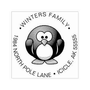 Cute Penguin Winter Family Return Address Self-inking Stamp