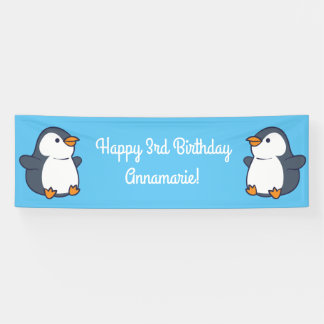 Cute Penguin Winter Kids Birthday Party Banner