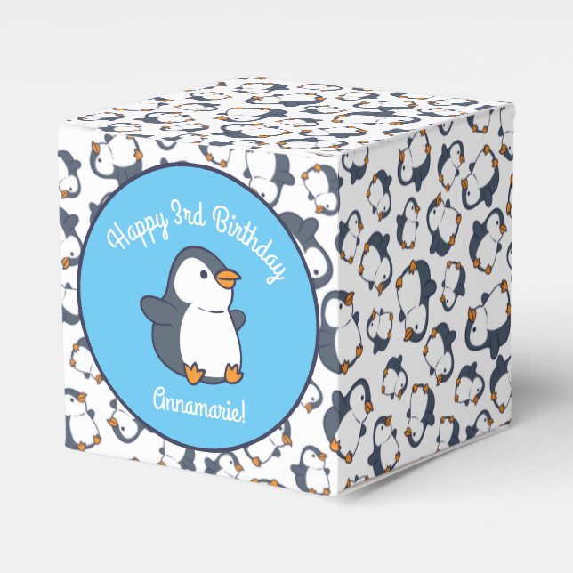 Cute Penguin Winter Kids Birthday Party Favor Box (Front Side)