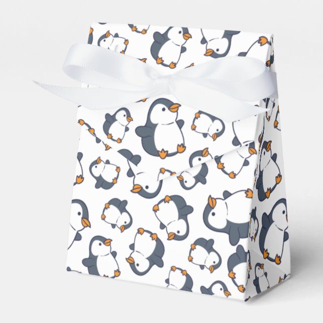 Cute Penguin Winter Kids Birthday Party Favor Box (Front Side)