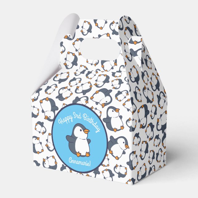 Cute Penguin Winter Kids Birthday Party Favor Box (Front Side)